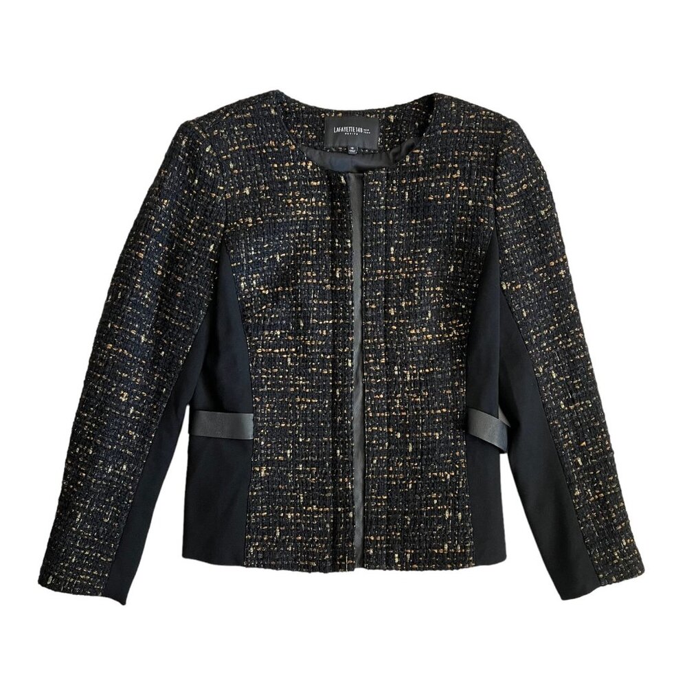 Lafayette 148‎ Wool Tweed Blazer Black Size 10 Petite Metallic Preppy Old Money